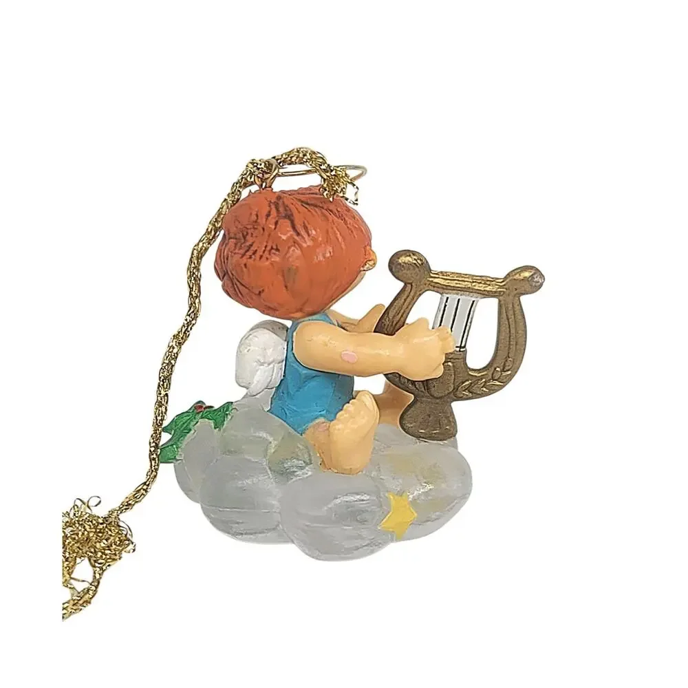 Vtg 1982 Hallmark Small Angel Playing Harp Clear Cloud Ornament 1.75